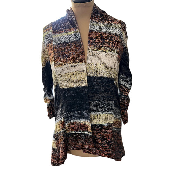 Lily by Firmiana Neutral Striped Open Front Cardigan Size M - Picture 1 of 6